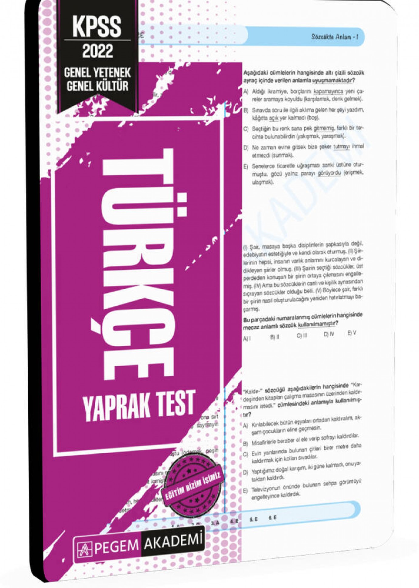 2022 KPSS Genel Yetenek Genel Kültür Türkçe Yaprak Test